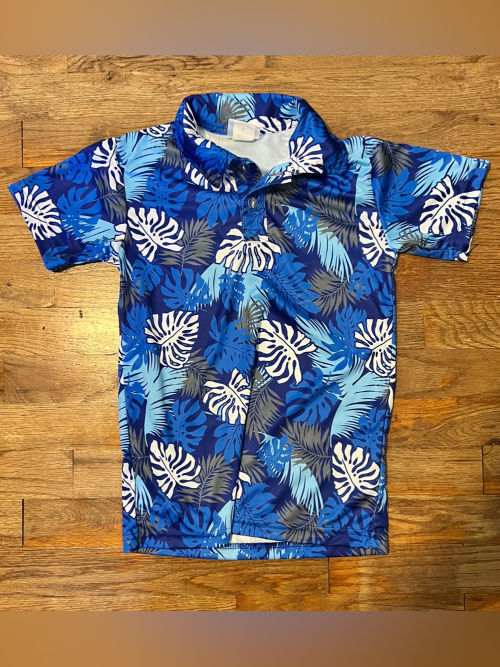 Boys Blue Tropical Leaf Swim Shirt Short Sleeve Soft Top 5/6